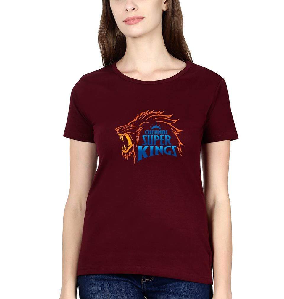 IPL CSK Chennai Super Kings Logo Womens Half Sleeves T-Shirts-FunkyTradition Half Sleeves T-Shirt FunkyTradition