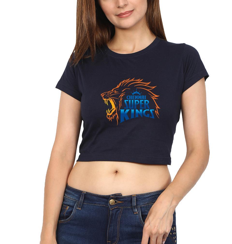 IPL CSK Chennai Super Kings Womens Crop Top-FunkyTradition Half Sleeves T-Shirt FunkyTradition