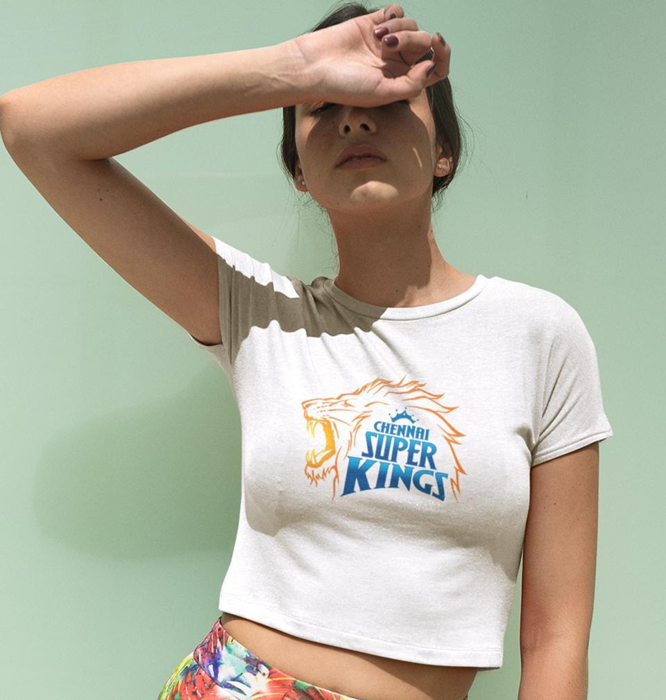 IPL CSK Chennai Super Kings Womens Crop Top-FunkyTradition Half Sleeves T-Shirt FunkyTradition