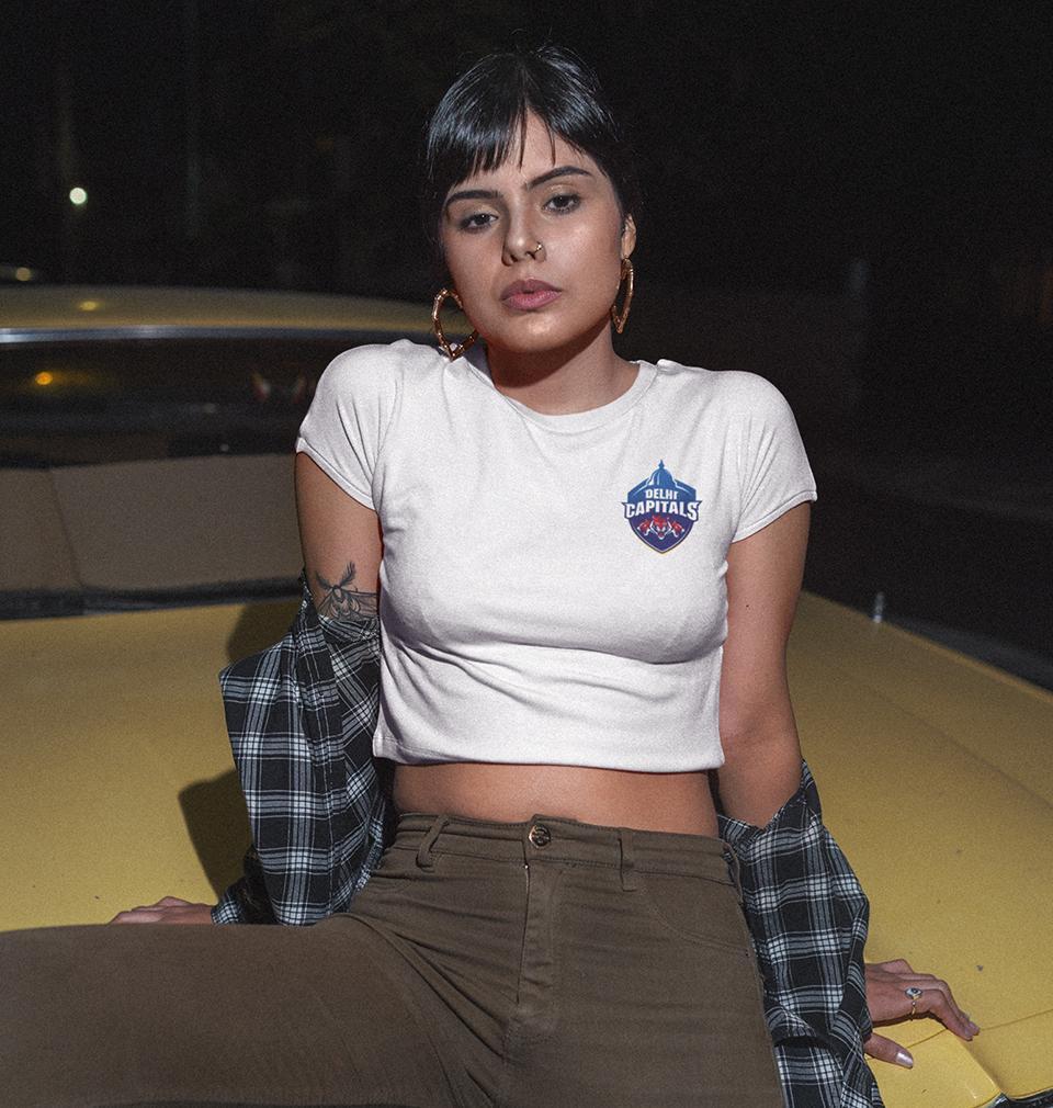 IPL DC Delhi Capitals Logo Womens Crop Top-FunkyTradition Half Sleeves T-Shirt FunkyTradition