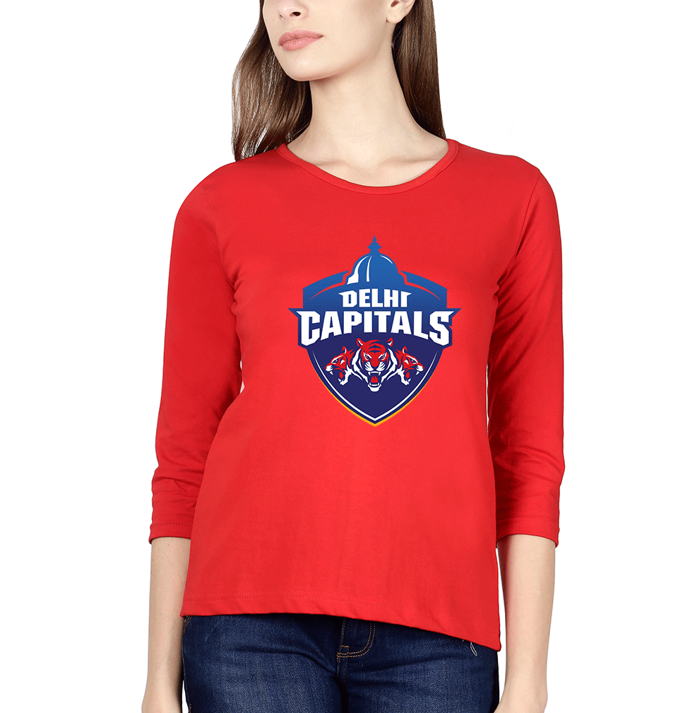 IPL DC Delhi Capitals Logo Womens Full Sleeves T-Shirts-FunkyTradition Half Sleeves T-Shirt FunkyTradition