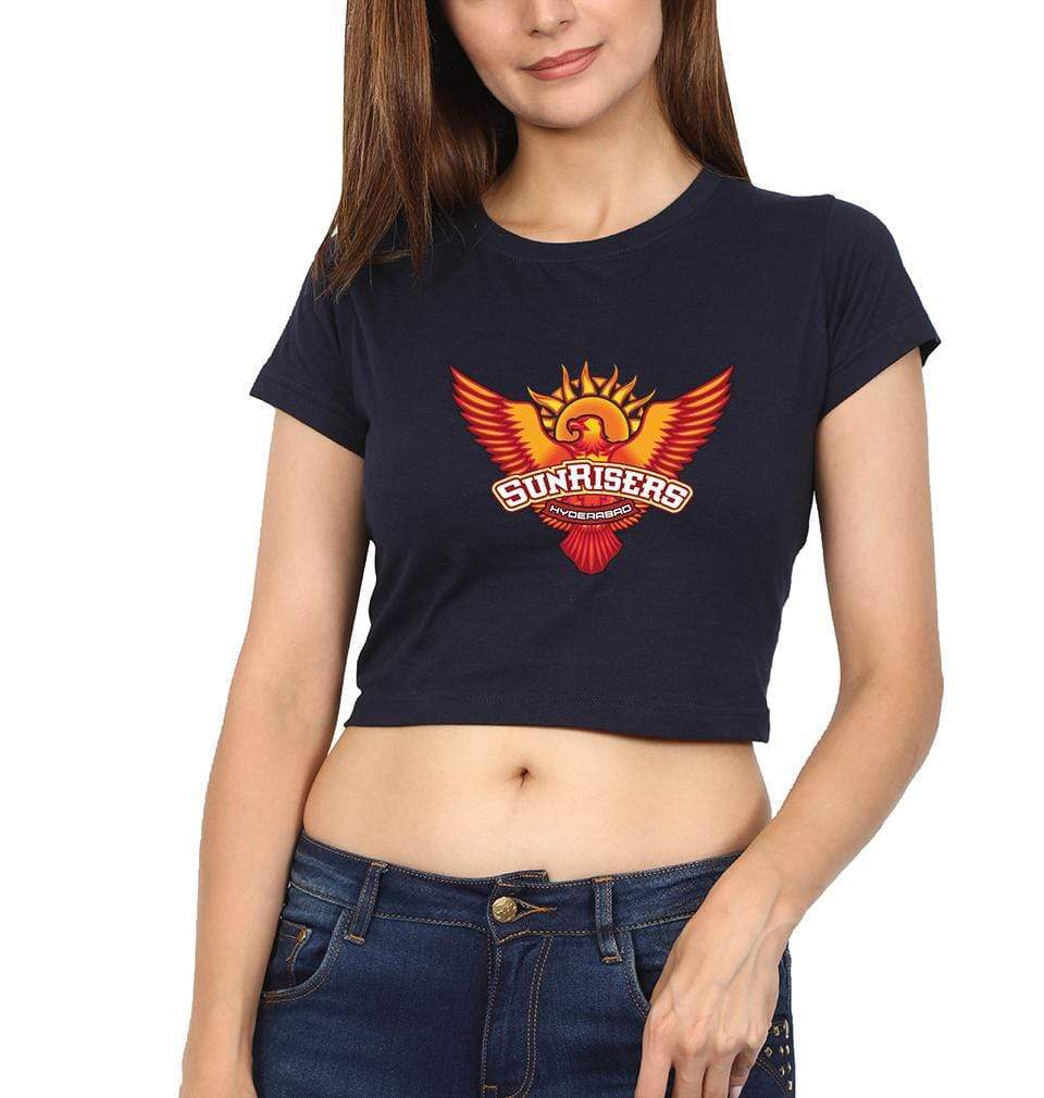 IPL Sunrises Hyderabad logo Womens Crop Top-FunkyTradition Half Sleeves T-Shirt FunkyTradition