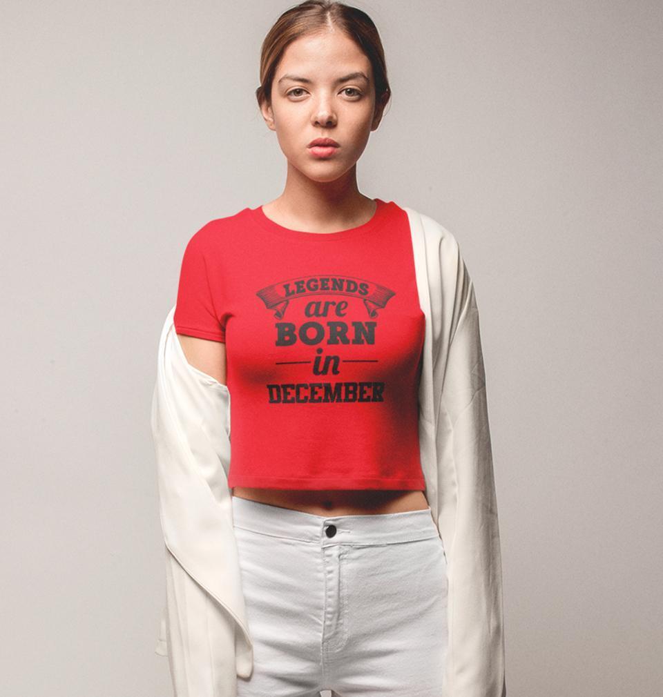 Legends are Born in December Womens Crop Top-FunkyTradition Half Sleeves T-Shirt FunkyTradition