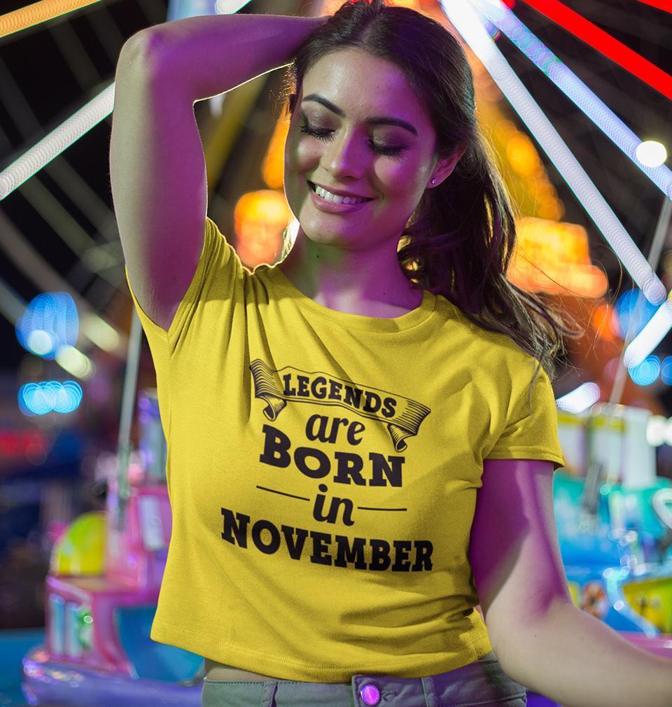 Legends are Born in November Womens Crop Top-FunkyTradition Half Sleeves T-Shirt FunkyTradition