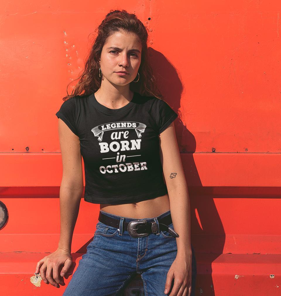 Legends are Born in October Womens Crop Top-FunkyTradition Half Sleeves T-Shirt FunkyTradition