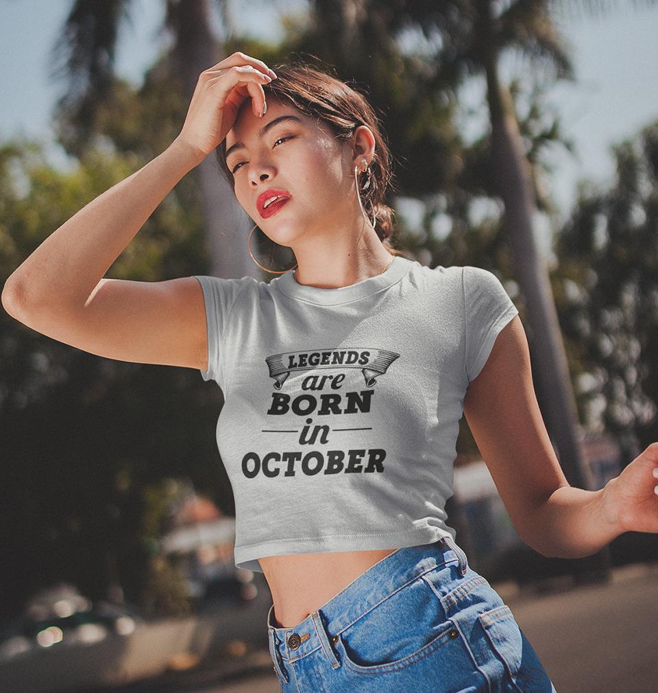 Legends are Born in October Womens Crop Top-FunkyTradition Half Sleeves T-Shirt FunkyTradition