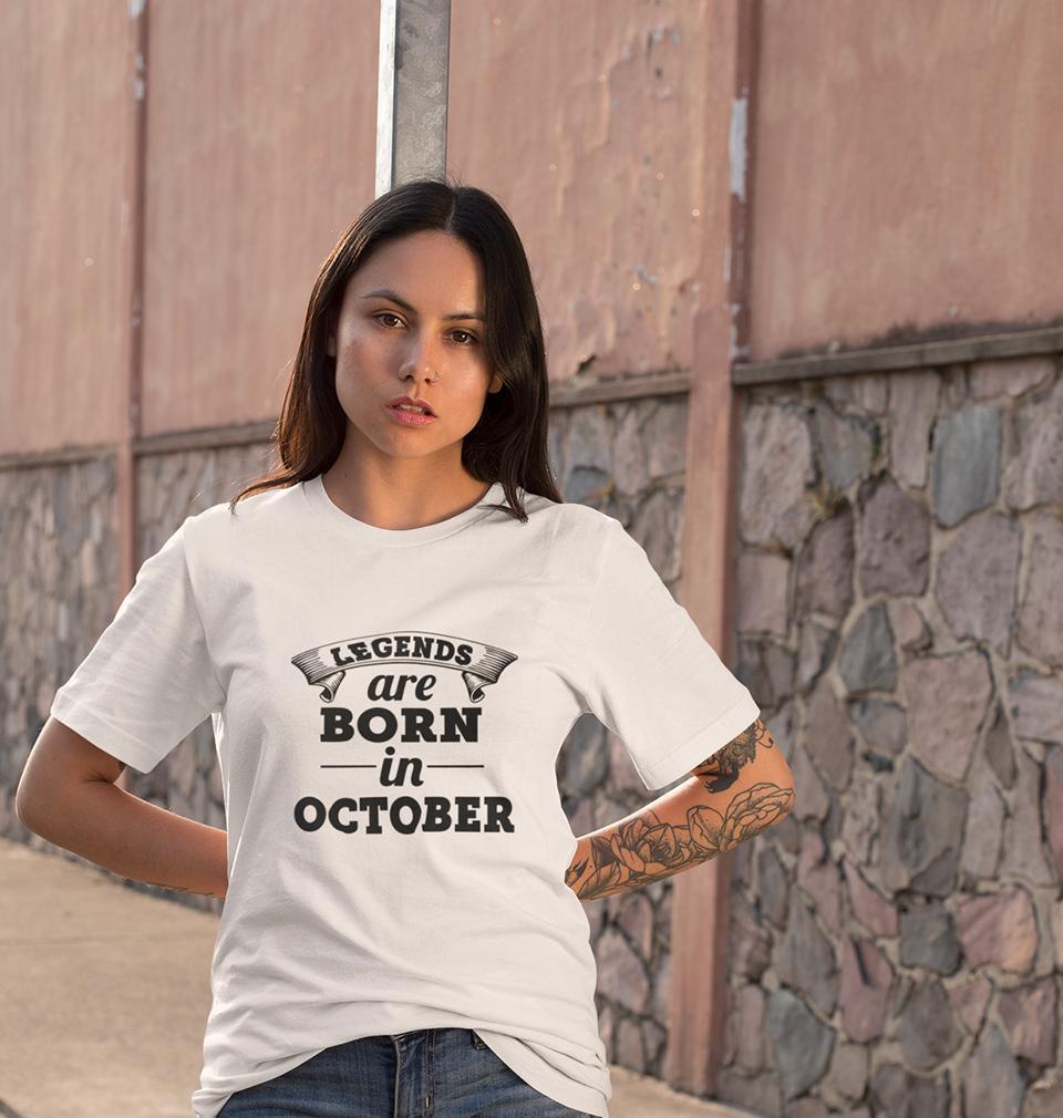 Legends are Born in October Womens Half Sleeves T-Shirts-FunkyTradition Half Sleeves T-Shirt FunkyTradition