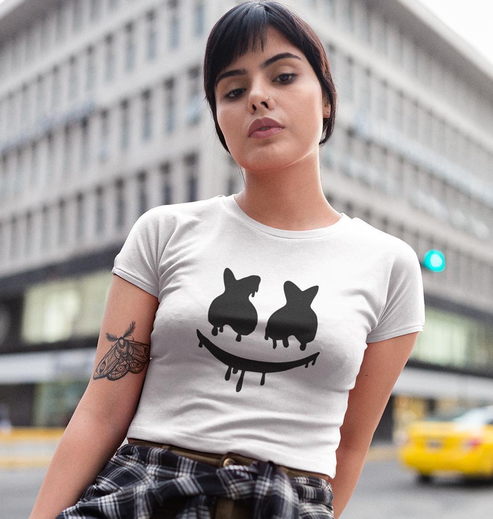 Marshmello Womens Crop Top-FunkyTradition Half Sleeves T-Shirt FunkyTradition