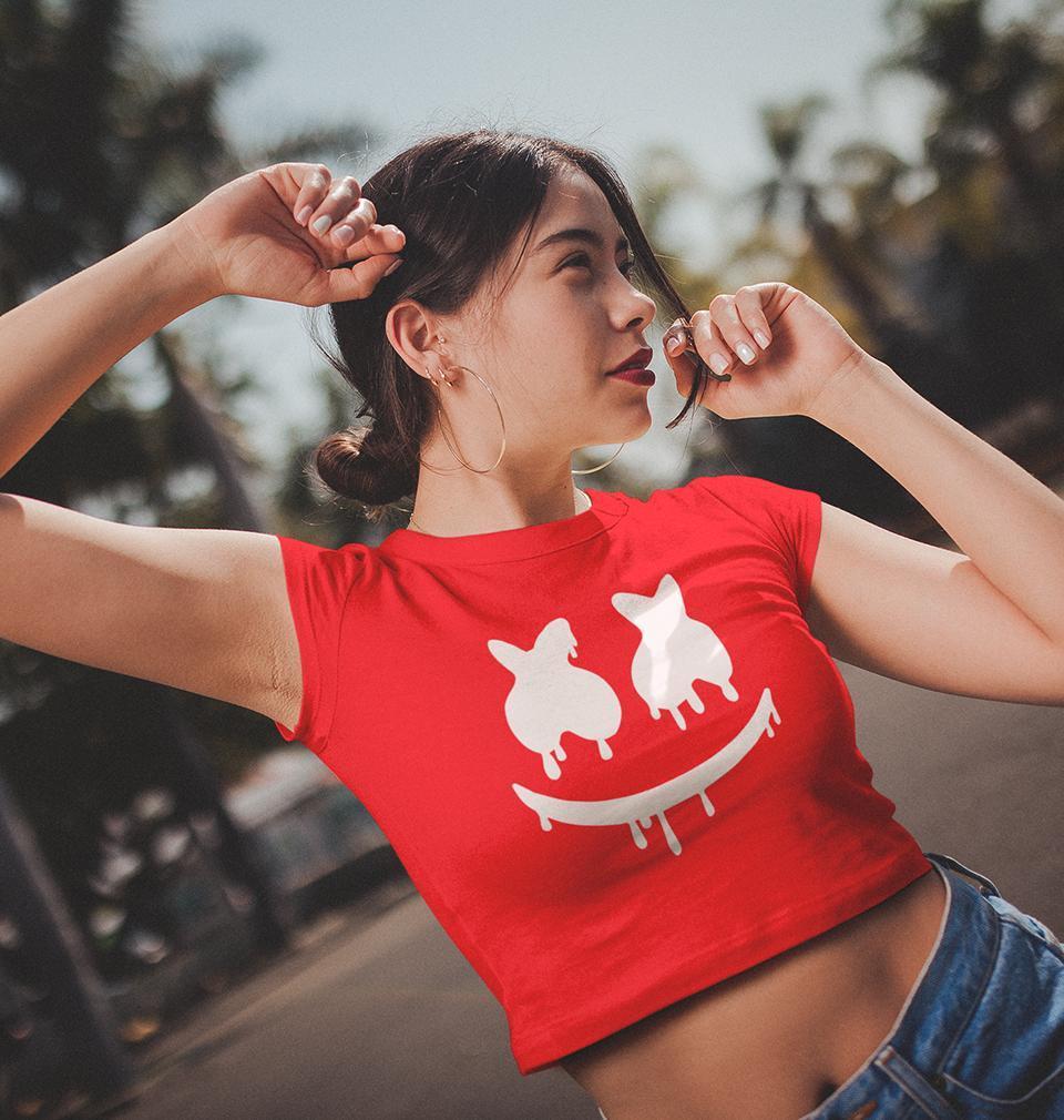 Marshmello Womens Crop Top-FunkyTradition Half Sleeves T-Shirt FunkyTradition