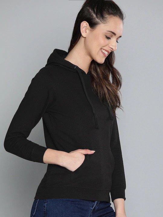 Plain Black Hoodie Sweatshirt for Women -FunkyTeesClub - Funky Tees Club