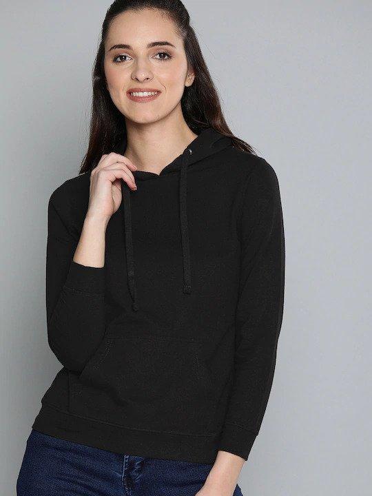 Plain Black Hoodie Sweatshirt for Women -FunkyTeesClub - Funky Tees Club