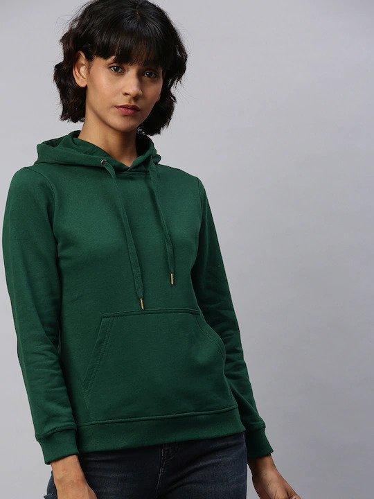 Plain Dark Green Hoodie Sweatshirt for Women -FunkyTeesClub - Funky Tees Club
