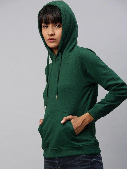 Plain Dark Green Hoodie Sweatshirt for Women -FunkyTeesClub - Funky Tees Club