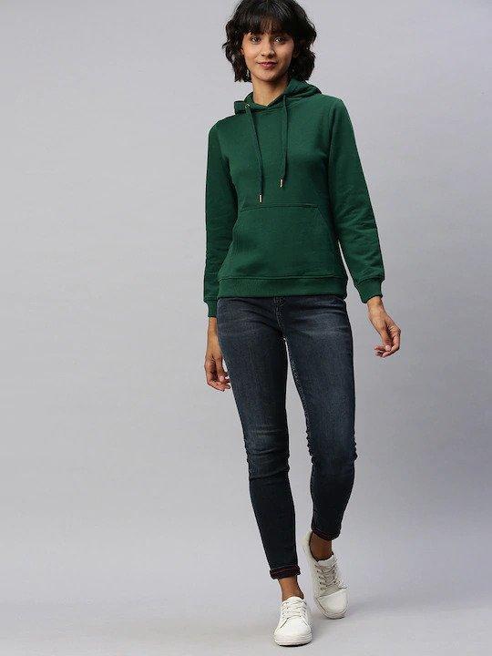 Plain Dark Green Hoodie Sweatshirt for Women -FunkyTeesClub - Funky Tees Club