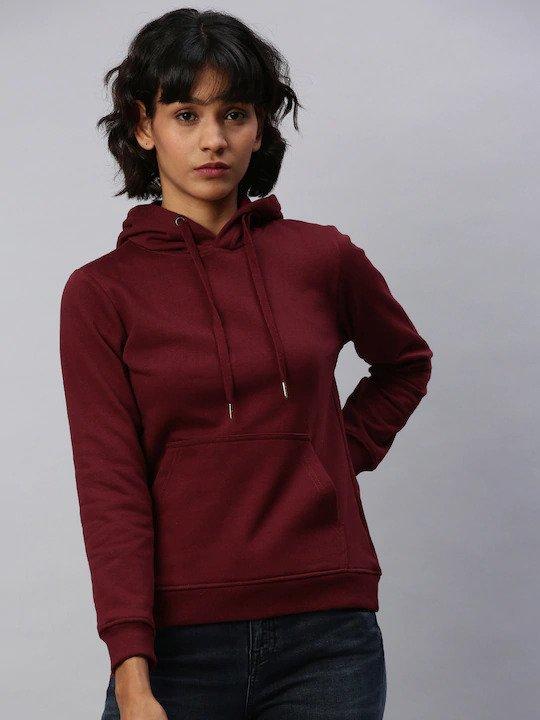 Plain Maroon Hoodie Sweatshirt for Women -FunkyTeesClub - Funky Tees Club
