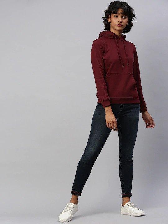 Plain Maroon Hoodie Sweatshirt for Women -FunkyTeesClub - Funky Tees Club