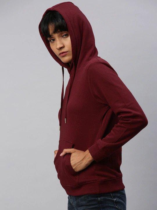 Plain Maroon Hoodie Sweatshirt for Women -FunkyTeesClub - Funky Tees Club