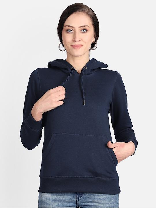 Plain Navy Blue Hoodie Sweatshirt for Women -FunkyTeesClub - Funky Tees Club