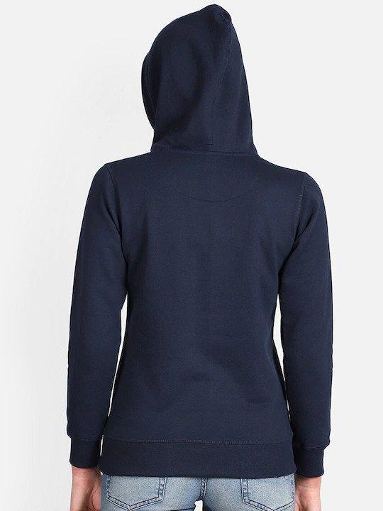Plain Navy Blue Hoodie Sweatshirt for Women -FunkyTeesClub - Funky Tees Club