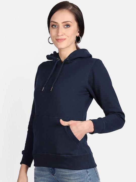 Plain Navy Blue Hoodie Sweatshirt for Women -FunkyTeesClub - Funky Tees Club