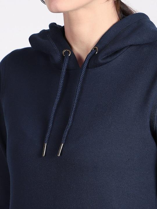 Plain Navy Blue Hoodie Sweatshirt for Women -FunkyTeesClub - Funky Tees Club