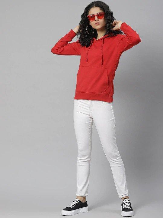 Plain Red Hoodie Sweatshirt for Women -FunkyTeesClub - Funky Tees Club