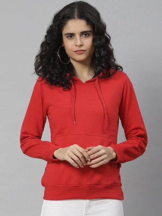 Plain Red Hoodie Sweatshirt for Women -FunkyTeesClub - Funky Tees Club