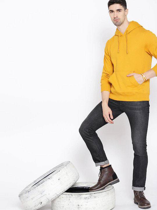 Plain Yellow Hoodie Sweatshirt for Men -FunkyTeesClub - Funky Tees Club