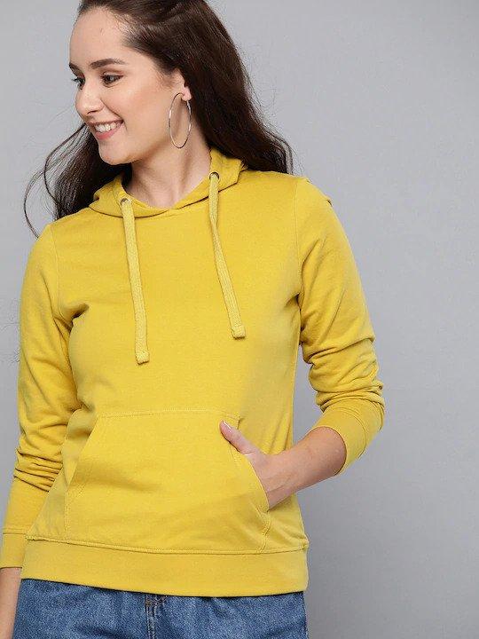 Plain Yellow Hoodie Sweatshirt for Women -FunkyTeesClub - Funky Tees Club