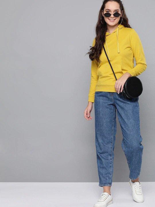 Plain Yellow Hoodie Sweatshirt for Women -FunkyTeesClub - Funky Tees Club