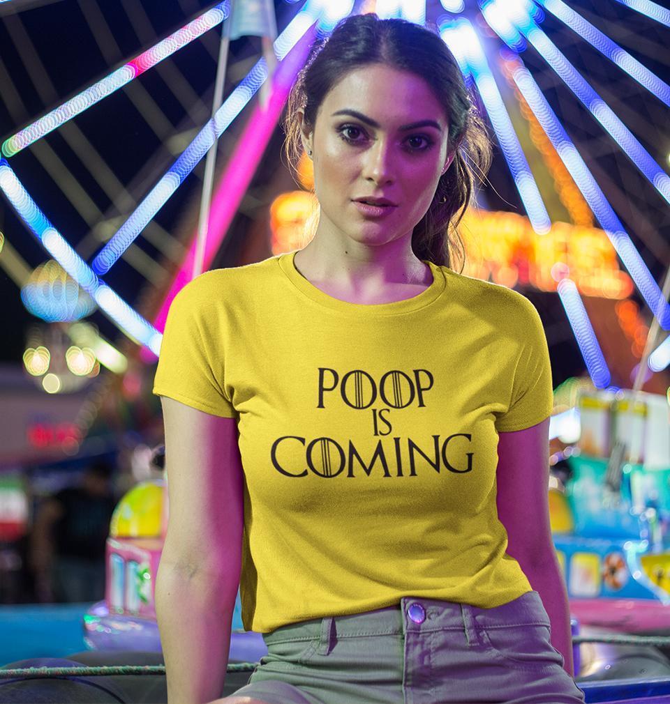 Poop Is Coming Womens Crop Top-FunkyTradition Half Sleeves T-Shirt FunkyTradition