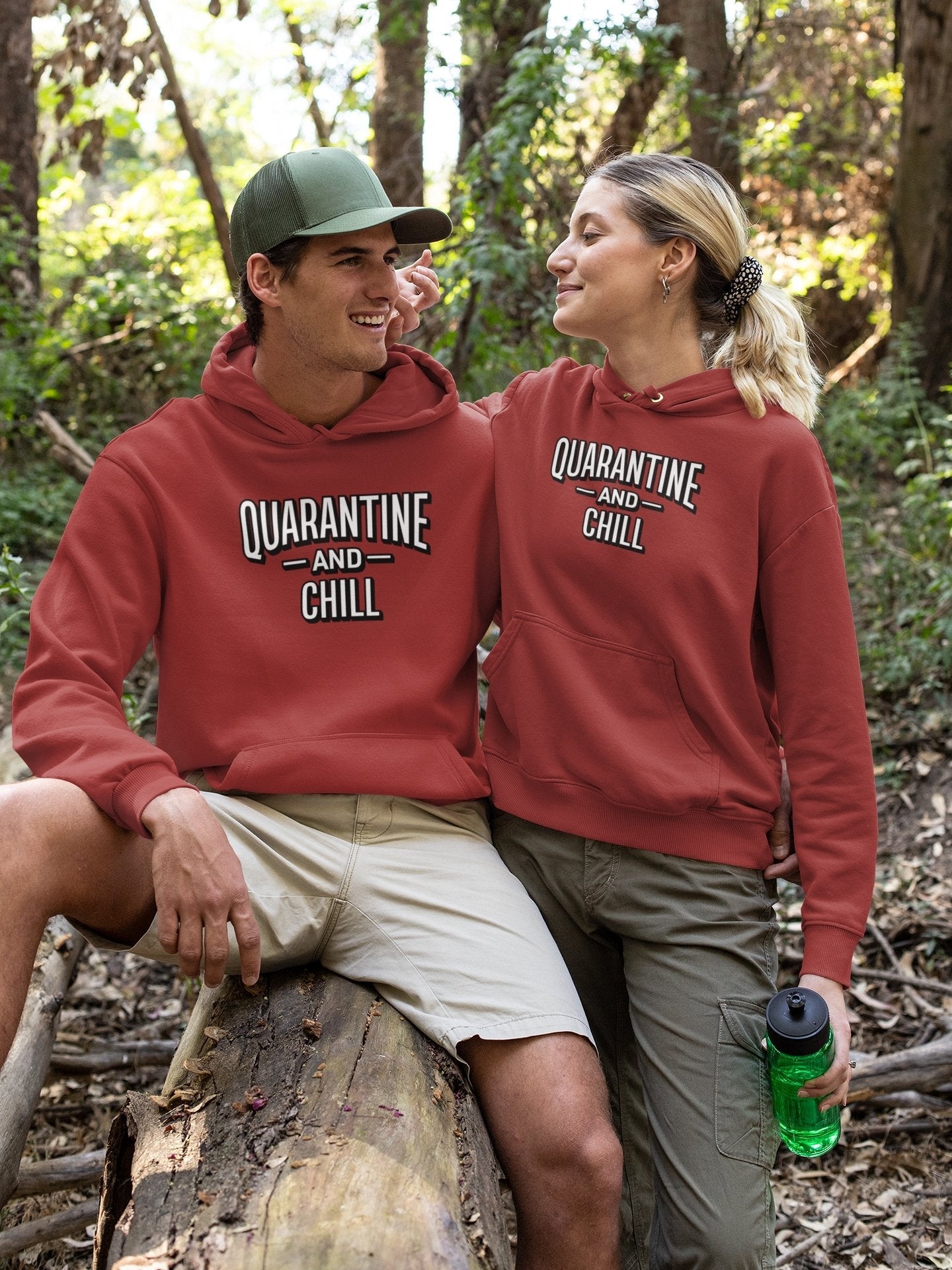 Quarantine And Chill Couple Hoodie-FunkyTeesClub - Funky Tees Club