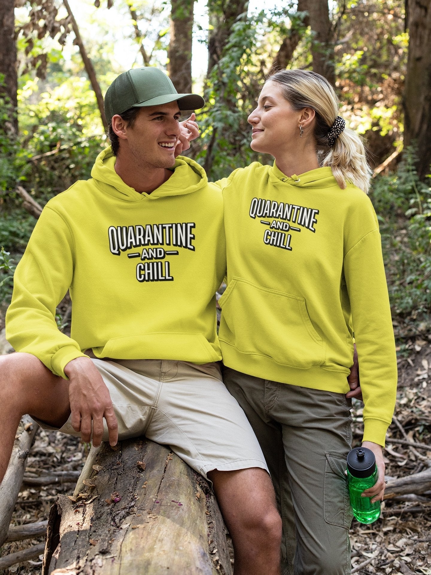 Quarantine And Chill Couple Hoodie-FunkyTeesClub - Funky Tees Club