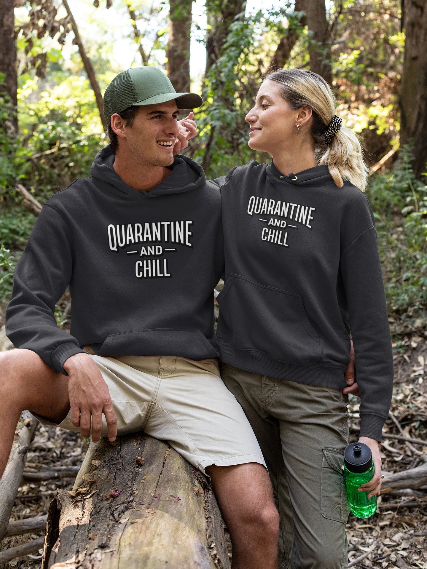 Quarantine And Chill Couple Hoodie-FunkyTeesClub - Funky Tees Club