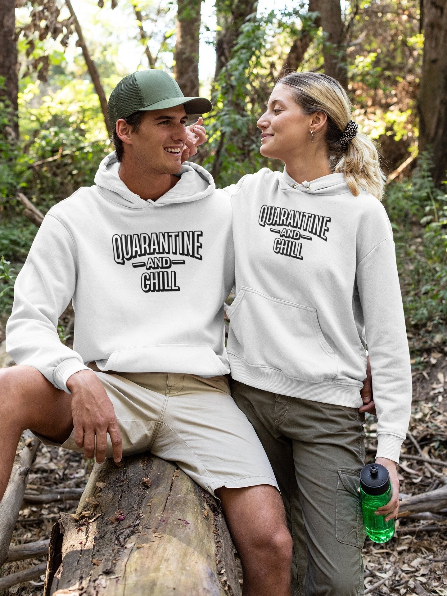 Quarantine And Chill Couple Hoodie-FunkyTeesClub - Funky Tees Club