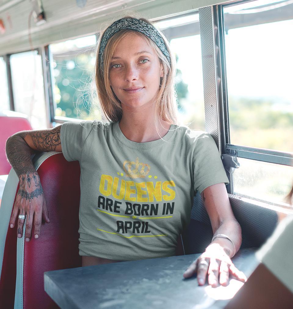 Queens Are Born In April Womens Crop Top-FunkyTradition Half Sleeves T-Shirt FunkyTradition