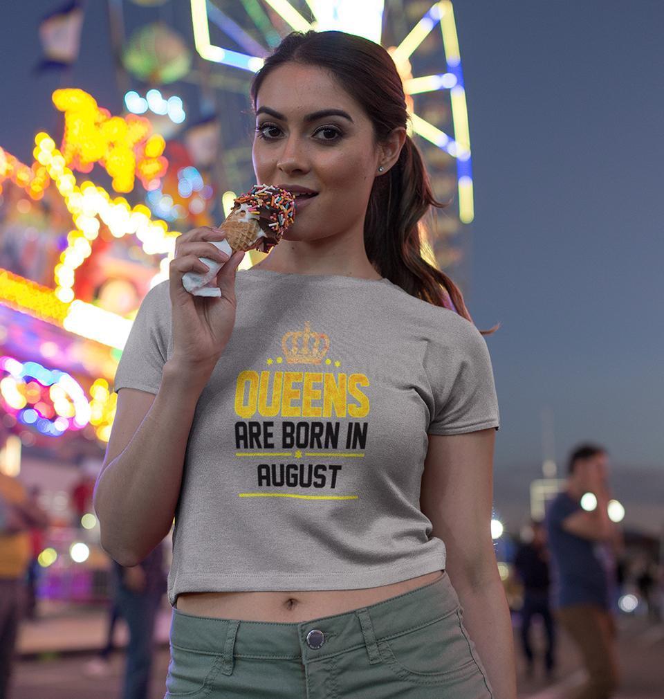 Queens Are Born In August Womens Crop Top-FunkyTradition Half Sleeves T-Shirt FunkyTradition