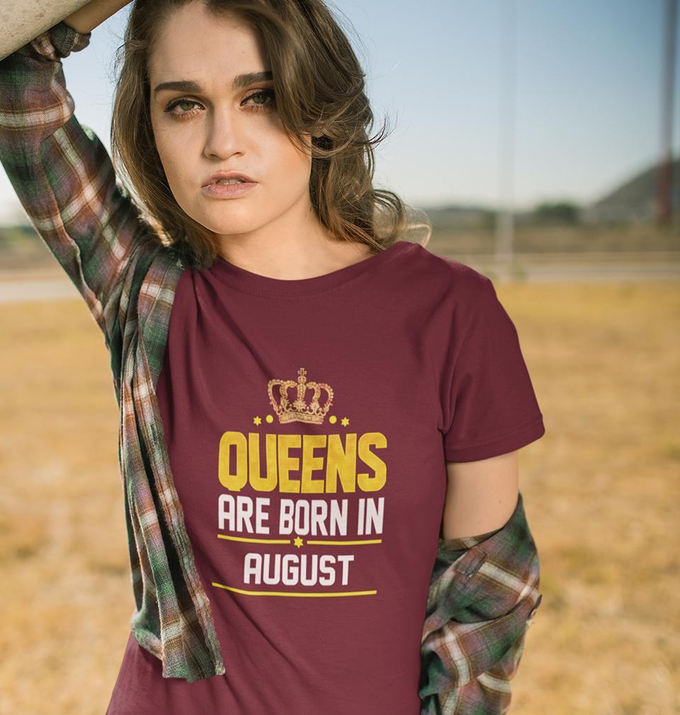 Queens Are Born In August Womens Half Sleeves T-Shirts-FunkyTradition Half Sleeves T-Shirt FunkyTradition