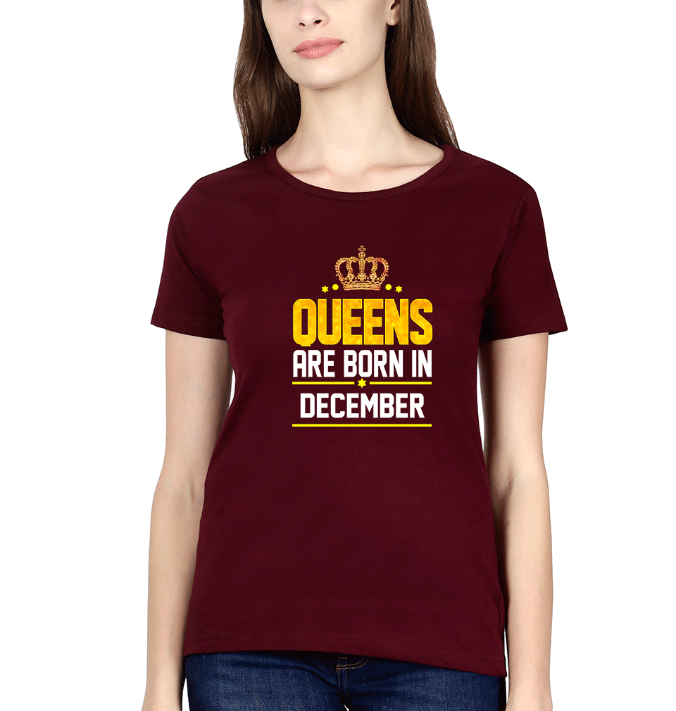 Queens Are Born In December Womens Half Sleeves T-Shirts-FunkyTradition Half Sleeves T-Shirt FunkyTradition