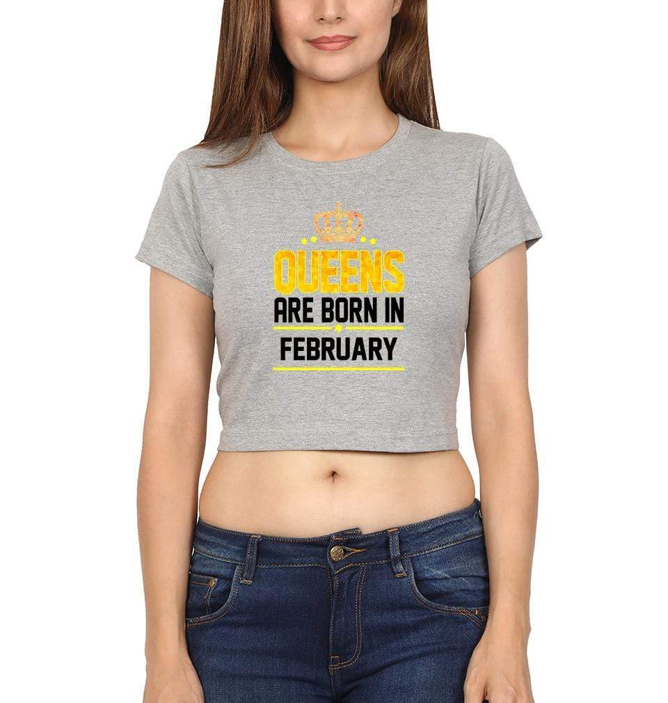 Queens Are Born In February Womens Crop Top-FunkyTradition Half Sleeves T-Shirt FunkyTradition
