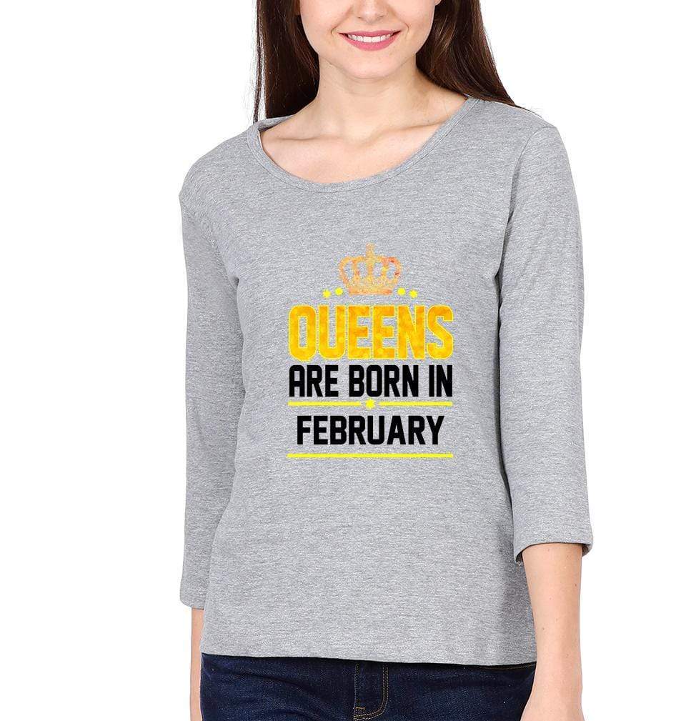 Queens Are Born In February Womens Full Sleeves T-Shirts-FunkyTradition Half Sleeves T-Shirt FunkyTradition