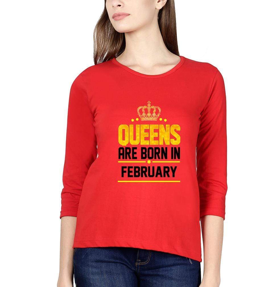 Queens Are Born In February Womens Full Sleeves T-Shirts-FunkyTradition Half Sleeves T-Shirt FunkyTradition
