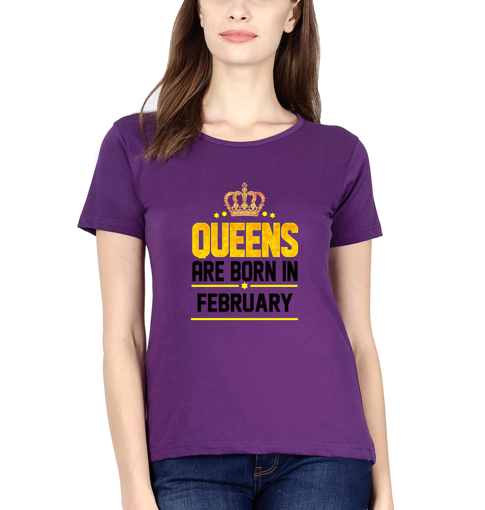 Queens Are Born In February Womens Half Sleeves T-Shirts-FunkyTradition Half Sleeves T-Shirt FunkyTradition