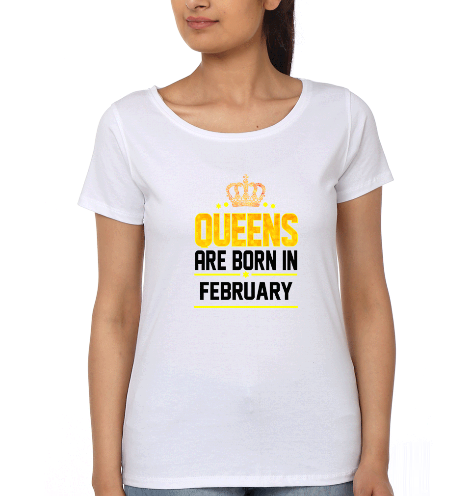 Queens Are Born In February Womens Half Sleeves T-Shirts-FunkyTradition Half Sleeves T-Shirt FunkyTradition