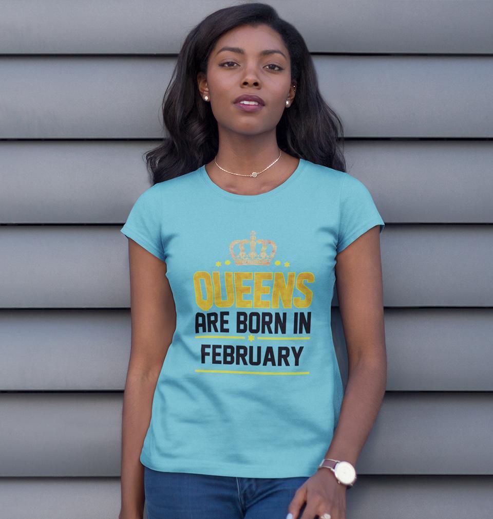 Queens Are Born In February Womens Half Sleeves T-Shirts-FunkyTradition Half Sleeves T-Shirt FunkyTradition