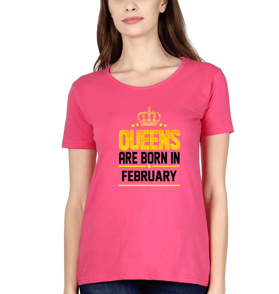 Queens Are Born In February Womens Half Sleeves T-Shirts-FunkyTradition Half Sleeves T-Shirt FunkyTradition