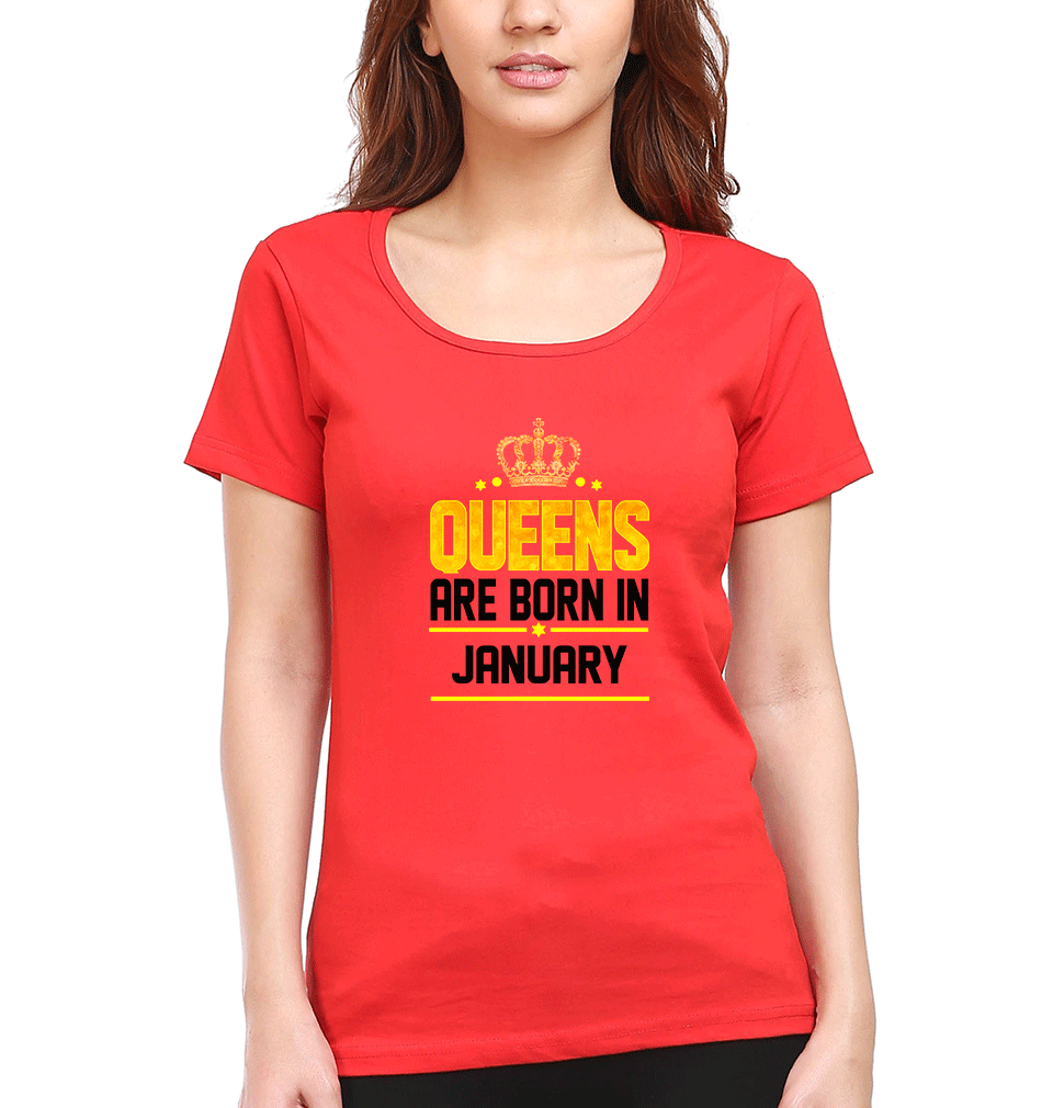 Queens Are Born In January Womens Half Sleeves T-Shirts-FunkyTradition Half Sleeves T-Shirt FunkyTradition