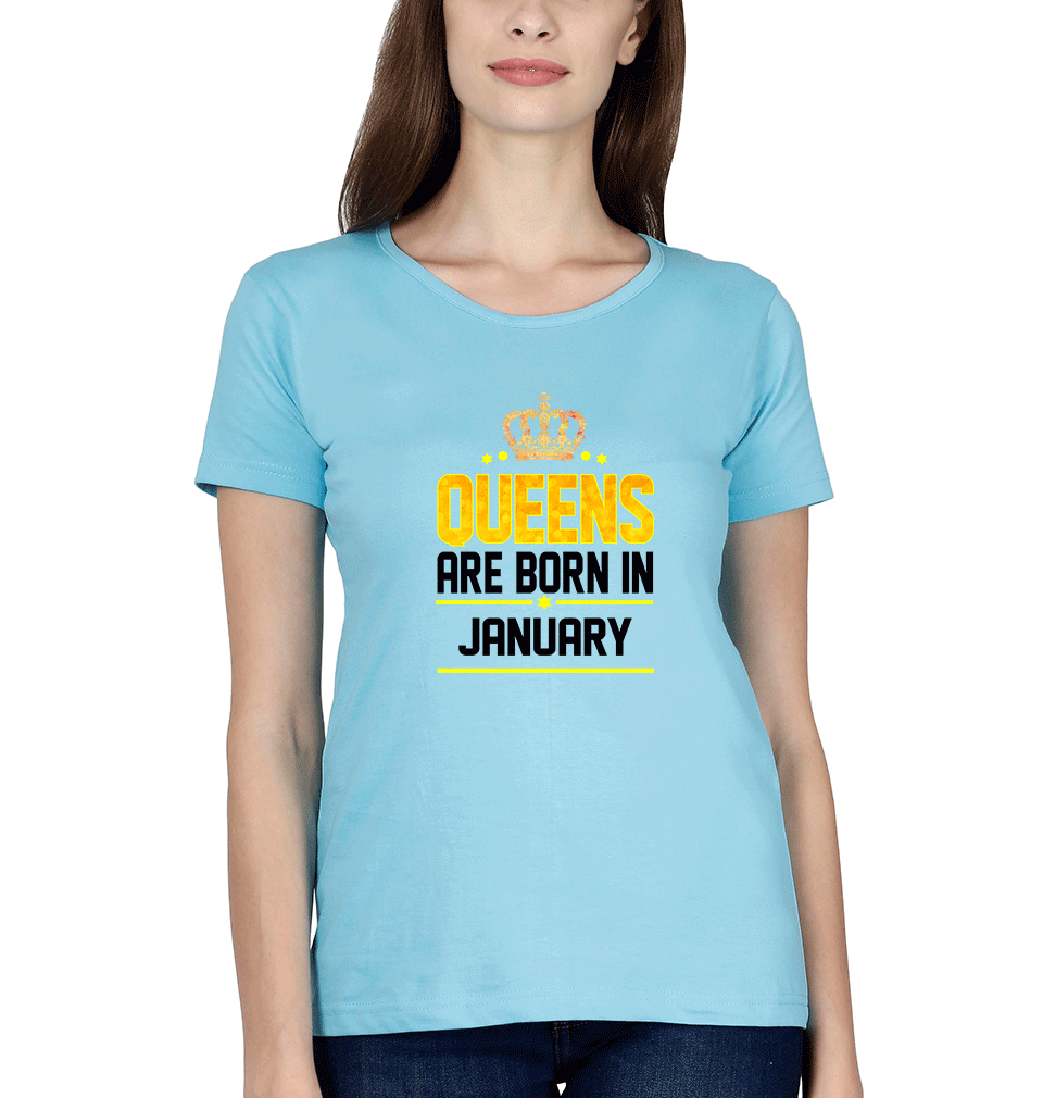 Queens Are Born In January Womens Half Sleeves T-Shirts-FunkyTradition Half Sleeves T-Shirt FunkyTradition