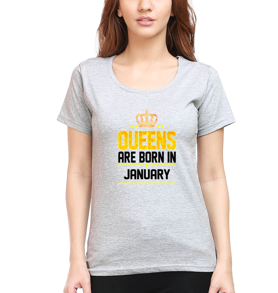 Queens Are Born In January Womens Half Sleeves T-Shirts-FunkyTradition Half Sleeves T-Shirt FunkyTradition