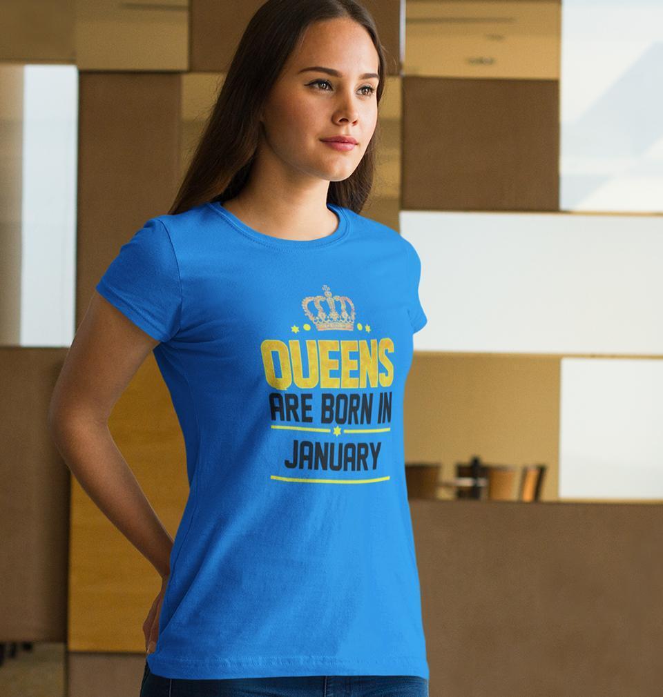 Queens Are Born In January Womens Half Sleeves T-Shirts-FunkyTradition Half Sleeves T-Shirt FunkyTradition